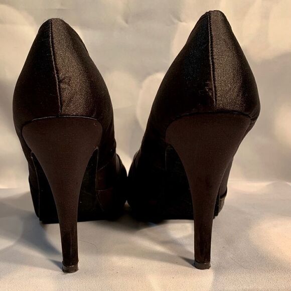 DEB BLACK SATIN OPEN TOE HIGH HEELS SIZE 9 - Picture 8 of 10